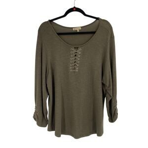 Democracy Olive Green Soft Stretchy Boho Long Sleeve Top Women’s 3X